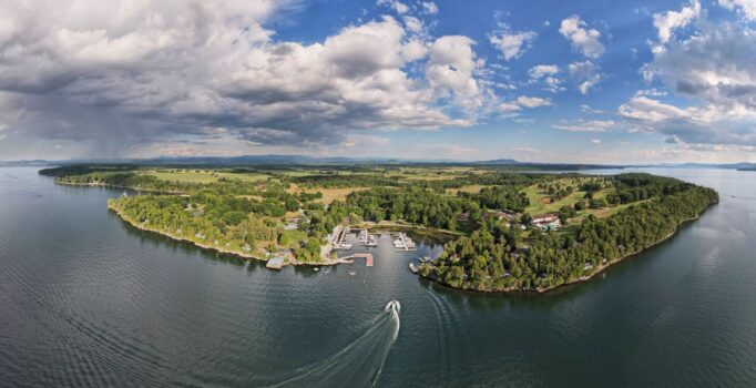 Basin Harbor Resort aerial, Lake Champlain.