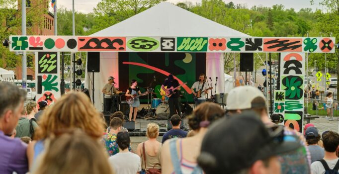 A colorful event with live music.