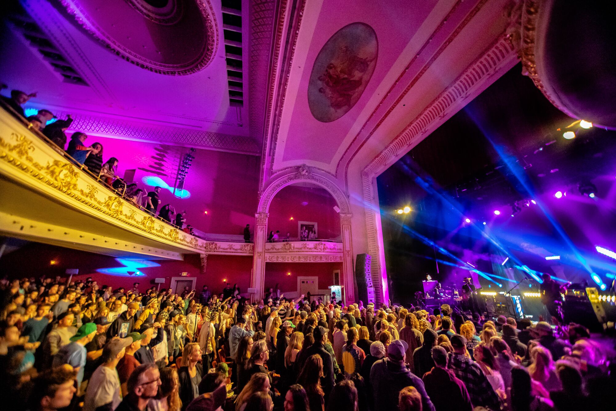A large audience enjoys a concert in a theater in Vermont.