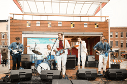 A band performs outdoors in Brattleboro, Vermont