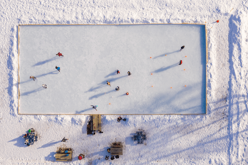 a Birdseye view of a skating rink in Middlebury, Vermont.