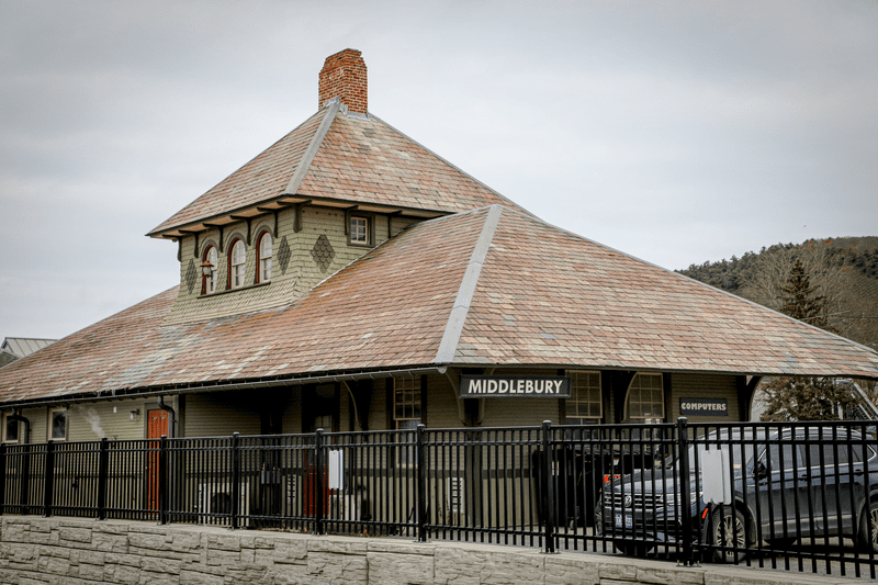 The Middlebury Amtrak Station exterior.