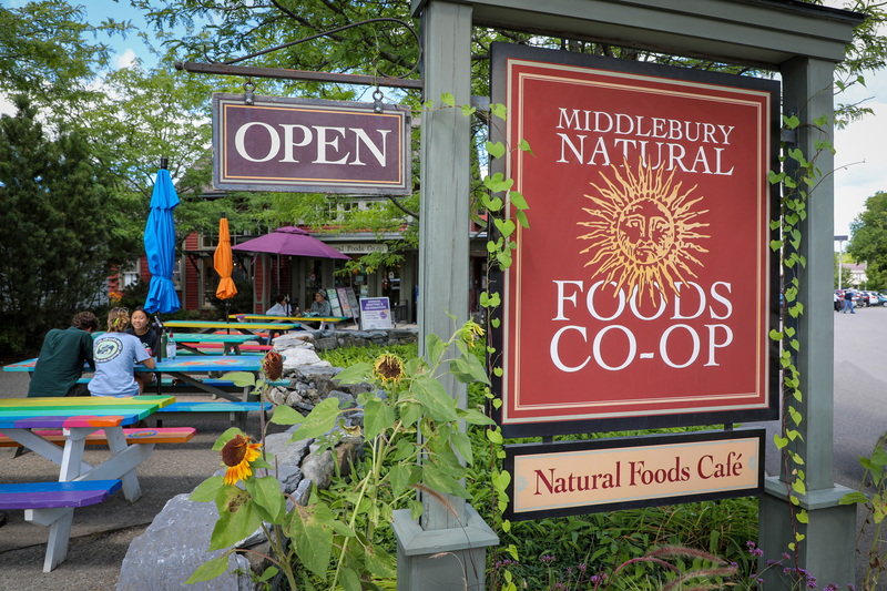 Middlebury Natural Foods Co-Op signage.