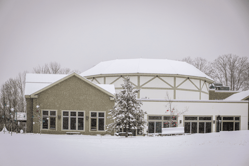 A performing arts space seen from outside.