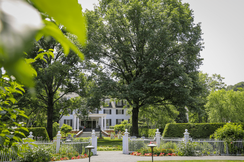 The Woodstock Inn and Resort from afar in summer.