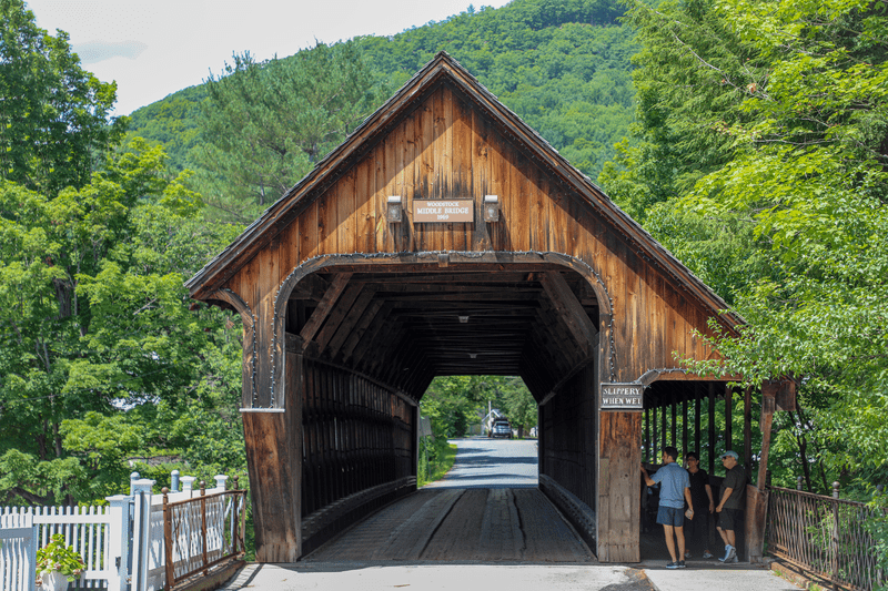 Famous Woodstock Covered Bridge on a sunny summer day.