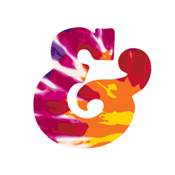 An ampersand filled with bright colors.