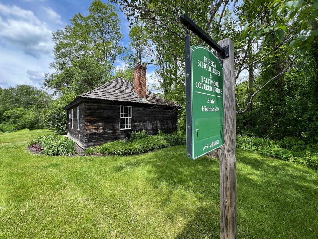 Eureka School House & Baltimore Covered Bridge signage.