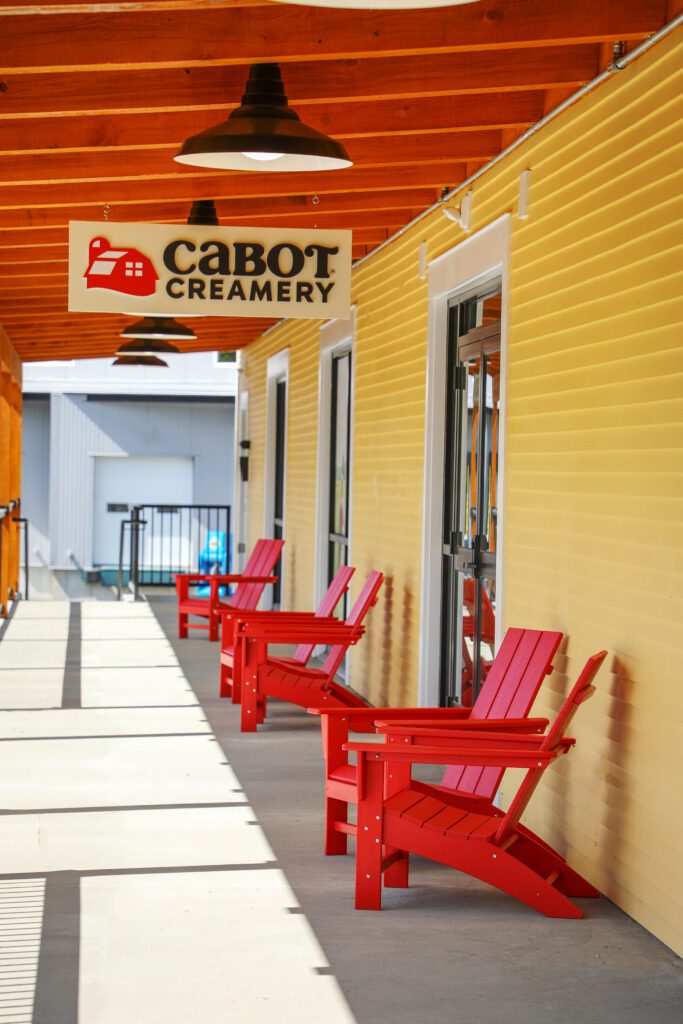 The exterior signage reads Cabot Creamery, at the Hardwick Visitors’ Center.