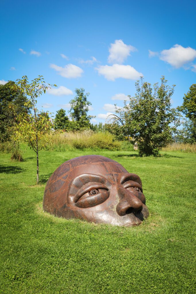 Sculpture peeking out, out of the ground at the Highland Center for the Arts.