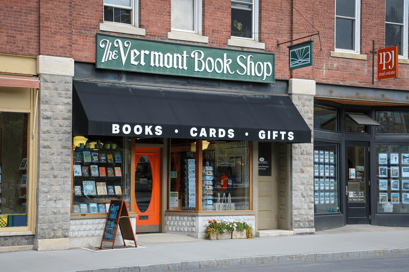The storefront of a bookshop in Vermont.