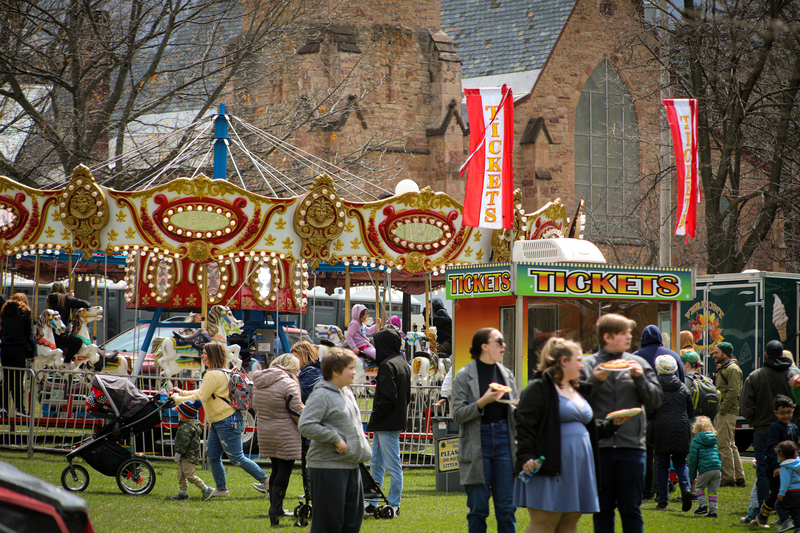 A crowd at a maple festival in Vermont.
