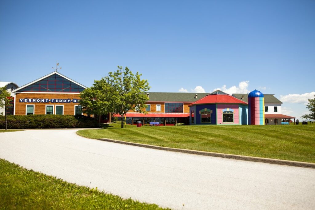 A colorful building with a blue silo, labeled