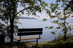 A bench overlooking the water in Vermont.