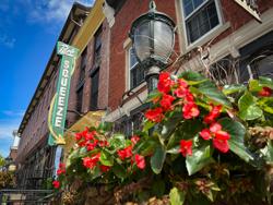 A streetlamp with flowers in Vermont.