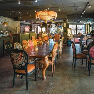 Ornate furniture at a restaurant in Vermont.