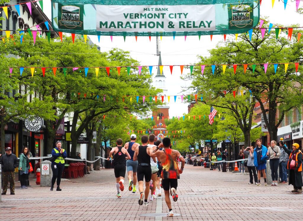 People compete in a running race.