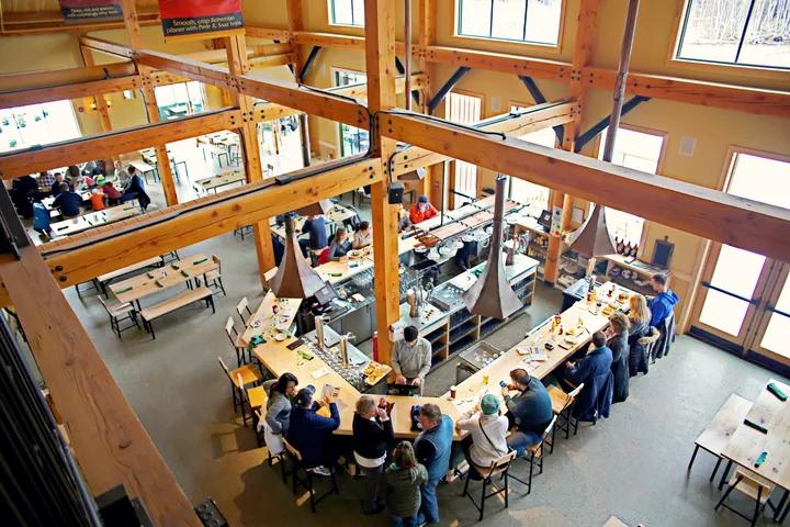 View of Bierhall bar and dining room from above.
